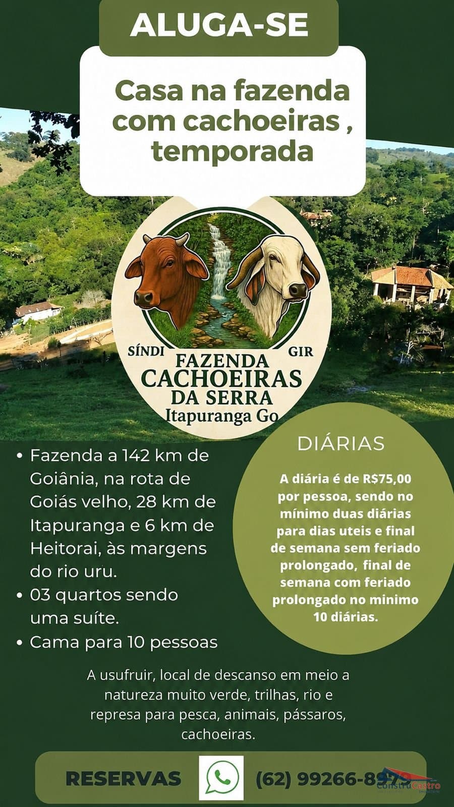 CASA NA FAZENDA COM CACHOEIRA E RIO , ALUGUEL DE TEMPORADA